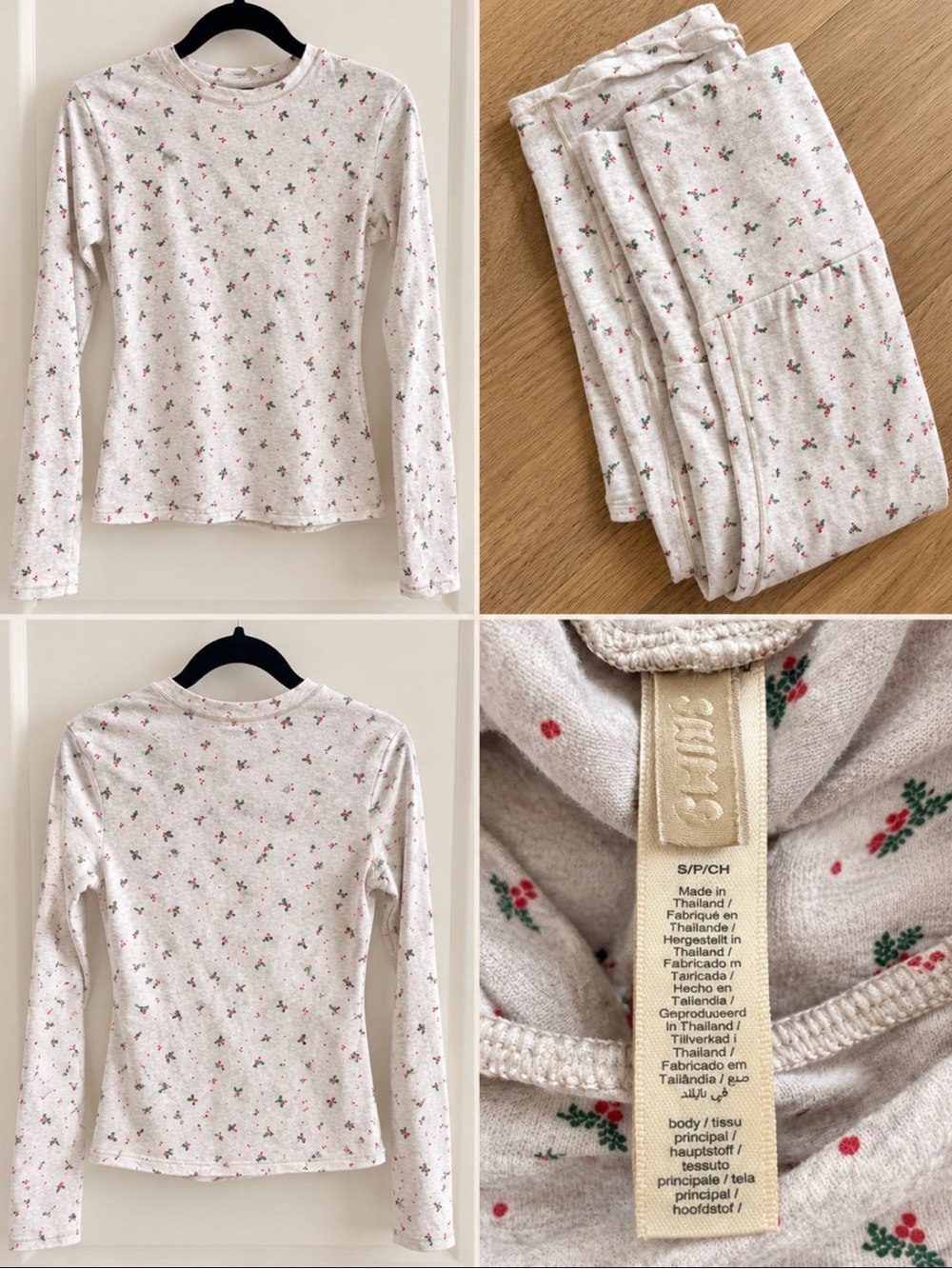 SKIMS Cream 2024/25 Long-Sleeve top & fold over waist bottoms, like new. Size sm